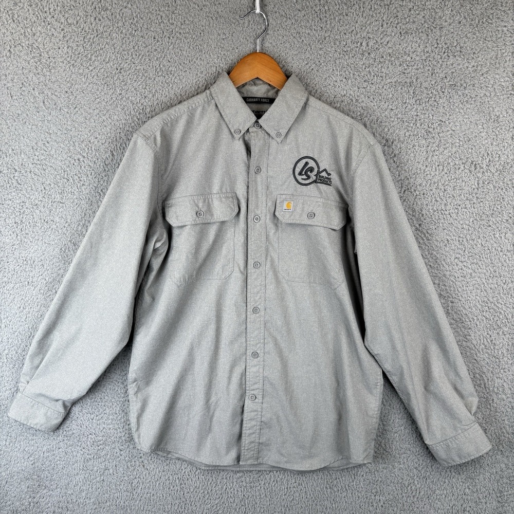 Carhartt Force‎ Sun Defender Shirt Mens Medium Gray Long Sleeve Relaxed Fit LOGO